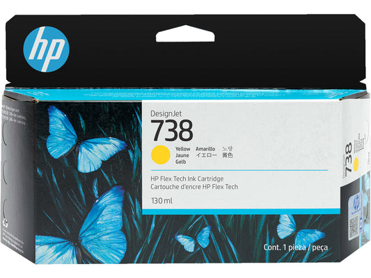 HP 738 130-ml Yellow DesignJet Ink Cartridge, 498N7A