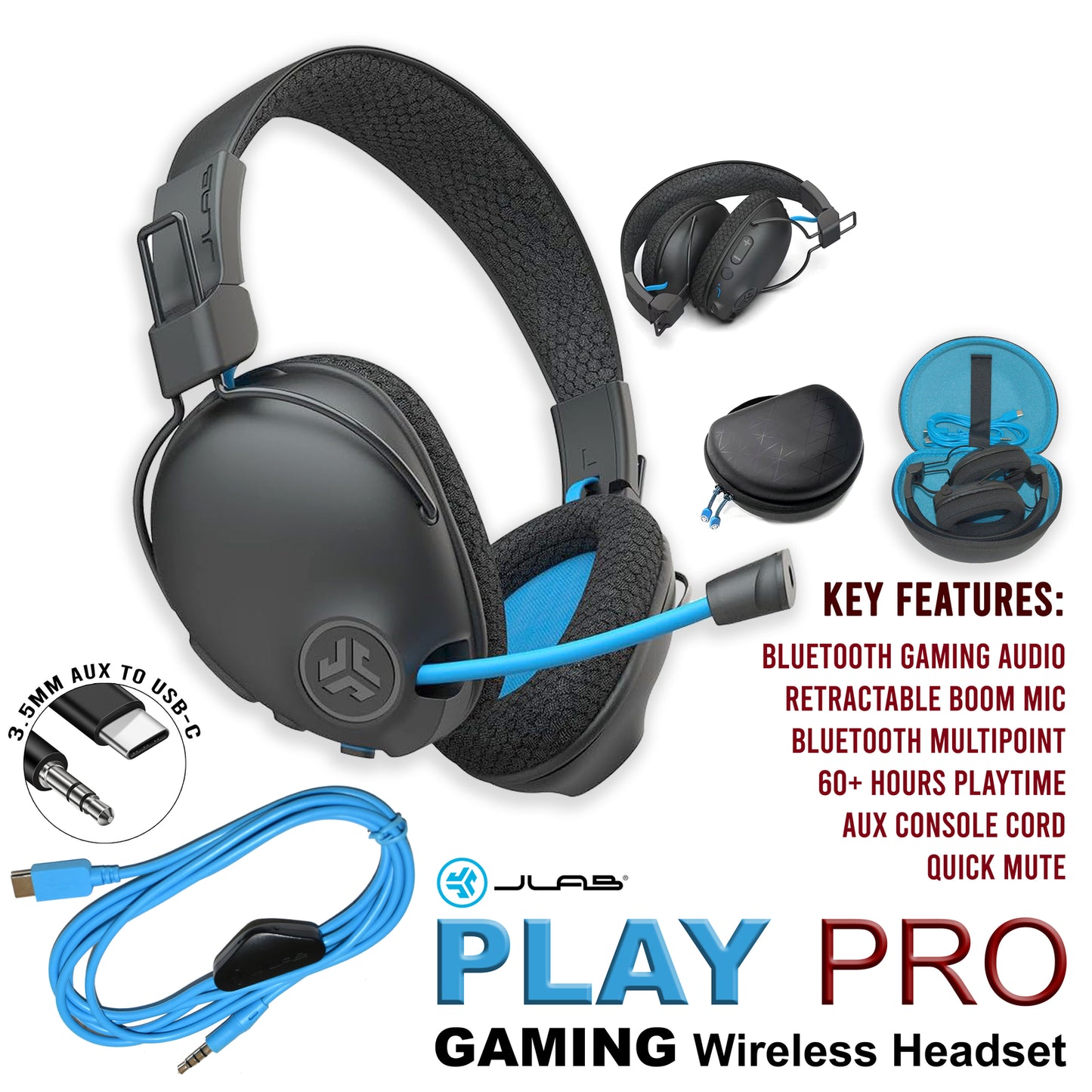 JLab PlayPro GHBPLAYPRORBLK4 Black 5.0 Bluetooth Stereo Gaming Wireless Headset