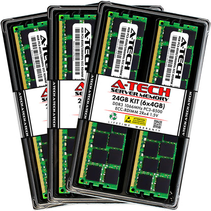 A-Tech 24GB 6x 4GB 2Rx4 PC3-8500R DDR3 1066MHz ECC RDIMM REG Server Memory RAM (NOT FOR HOME PC)