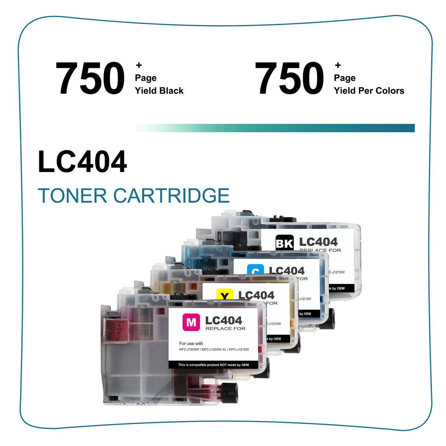 5PK TCT Premium LC404 BCMY for Compatible Brother MFC-J1205 J1215 Ink Cartridge