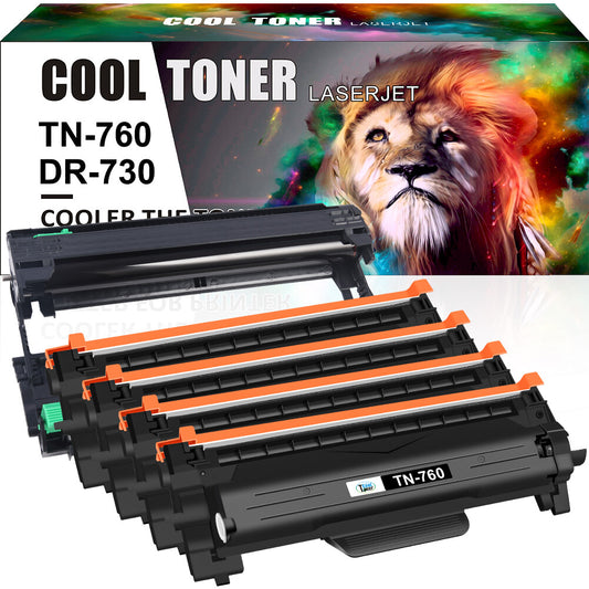 4PK TN760 Toner & 1PK DR730 Drum Compatible With Brother DCP-L2550DW HL-L2395DW