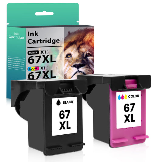 2 Pack 67XL Ink Cartridge Combo for HP 67 Ink XL Deskjet 2710e 2755e 2700e 4155e