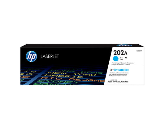 HP 202A Cyan Original LaserJet Toner Cartridge, ~1,300 pages, CF501A