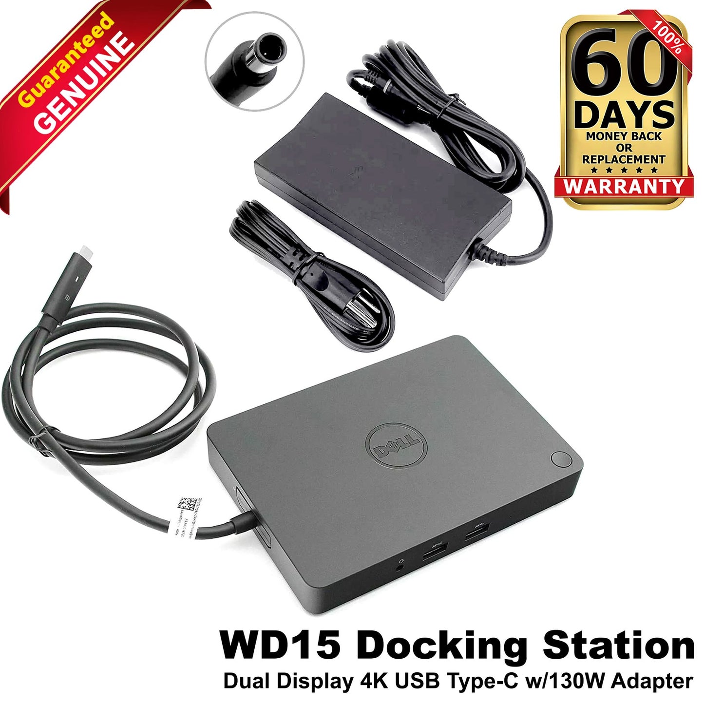 Dell WD15 Docking Station K17A Thunderbolt USB-C 4K Dock W/ 130W Adapter 3R1D3