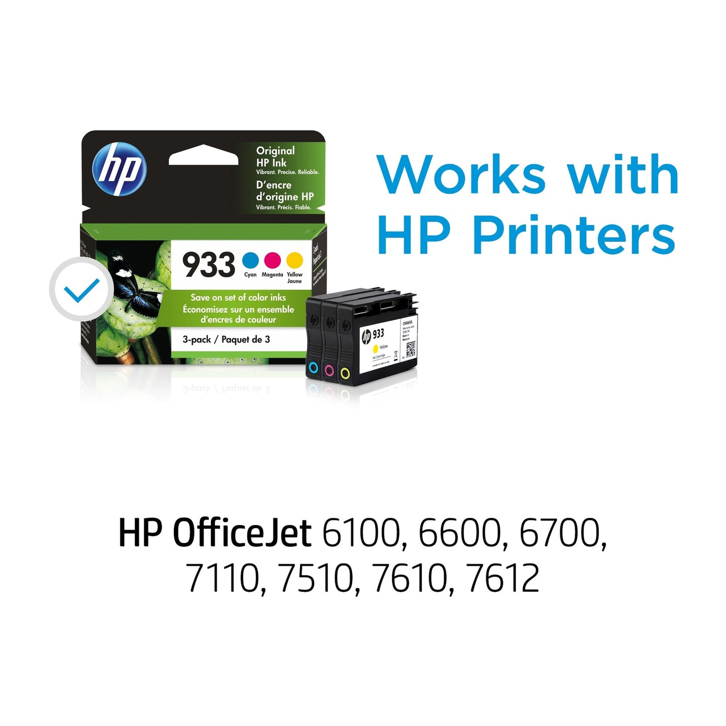 HP 933 3-pack Cyan/Magenta/Yellow Original Ink Cartridges, Per cartridge: ~330