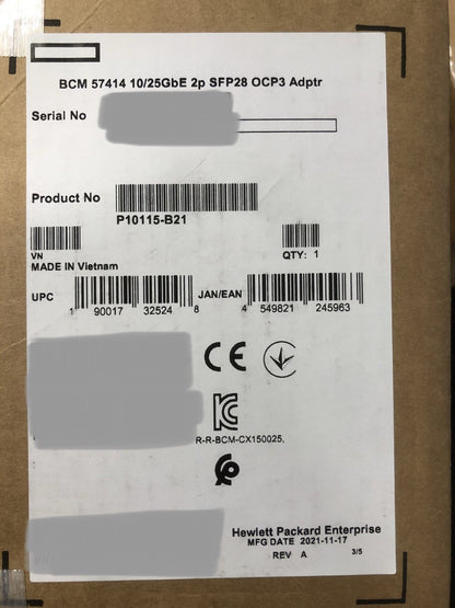 OCP3 HPE Broadcom 57414 10Gbe 25GbE 2 port SFP28 Adapter NIC 2P 10G 25G SFP OCP