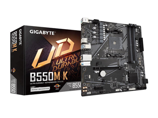 GIGABYTE B550M K AM4 AMD B550 Micro-ATX Motherboard with Dual M.2, SATA 6Gb/s