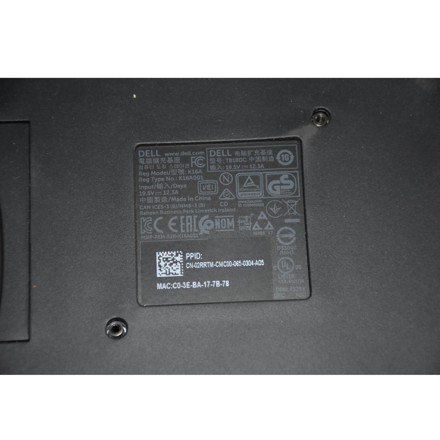 Dell Precision 7730 7530 K16A Thunderbolt 3 USB-C Docking Station 2RRTM TB18DC