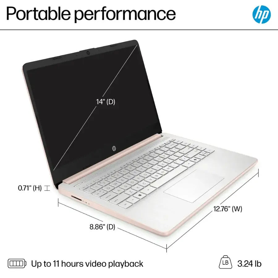 New HP Laptop 14" HD Intel N150 4GB 128GB UFS Webcam Office 365 Win 11 S Gold