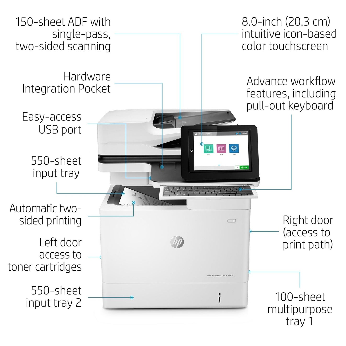 HP LaserJet Enterprise Flow MFP M634h Laser Printer, Black And White Mobile