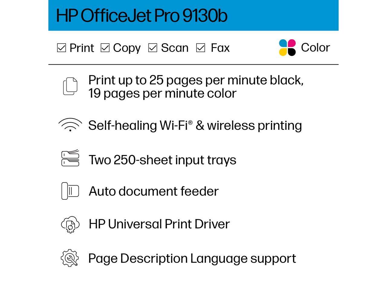 HP Officejet Pro 9130b Wired & Wireless Inkjet Multifunction Printer - Color