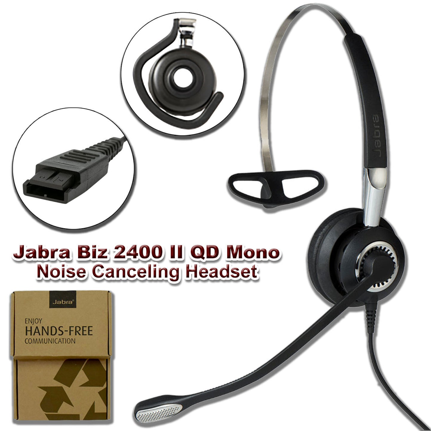 New Jabra 2400 II USB Mono CC Headset Black Noise-Canceling Mic On-Ear Comfort