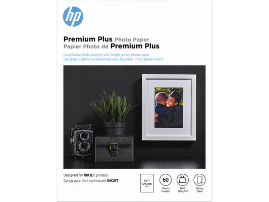 HP Premium Plus Glossy Photo Paper | 60 Sheets | 5 x 7 in | CR669A