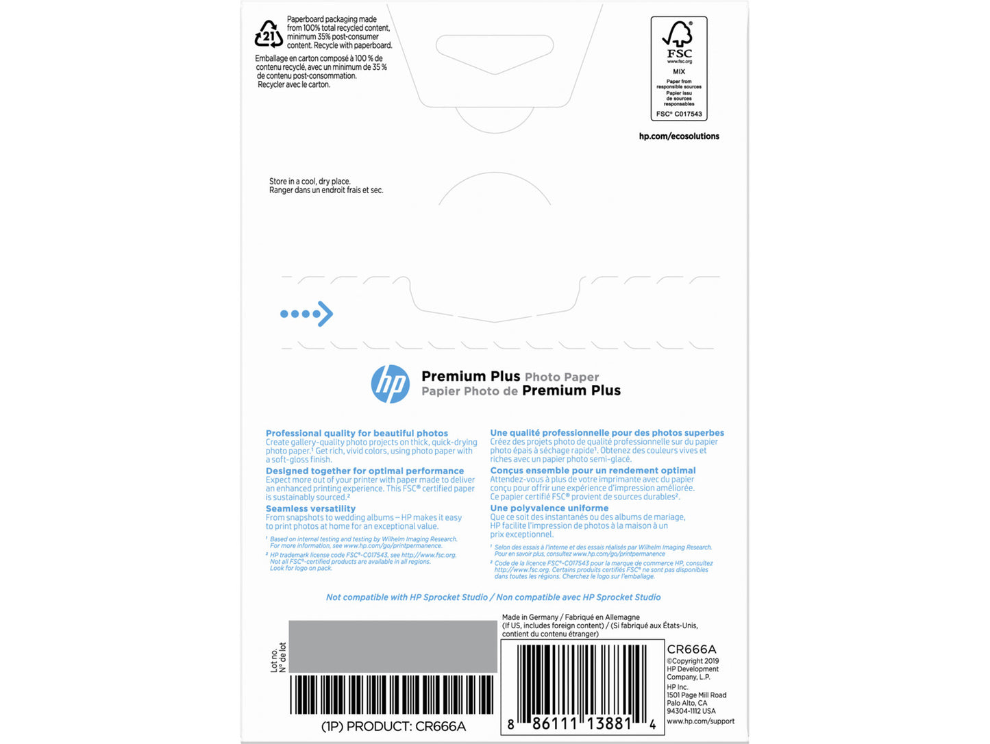 HP Premium Plus Soft-gloss Photo Paper | 100 Sheets | 4 x 6 in | CR666A