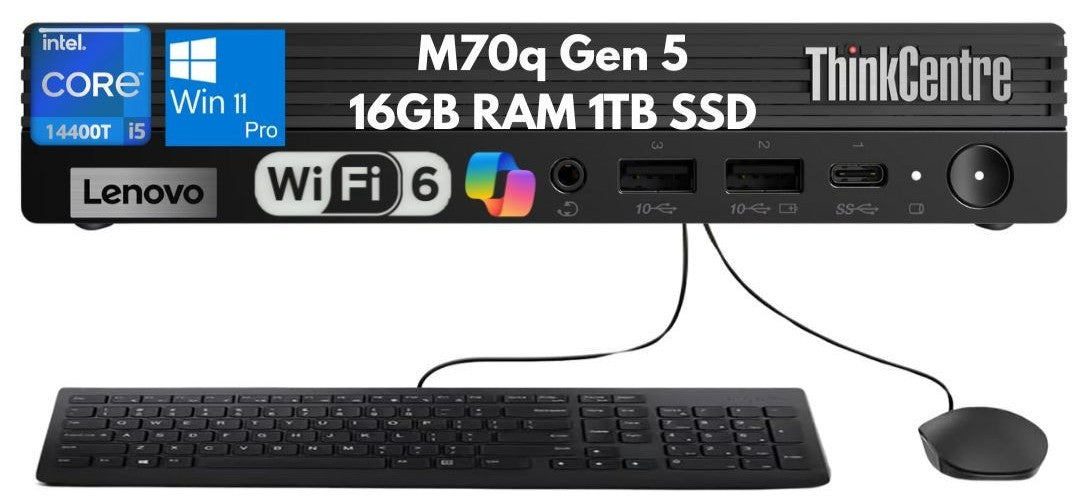 Lenovo ThinkCentre M70q Gen 5 Tiny i5-14400T 16GB 1TB SSD Wi-Fi