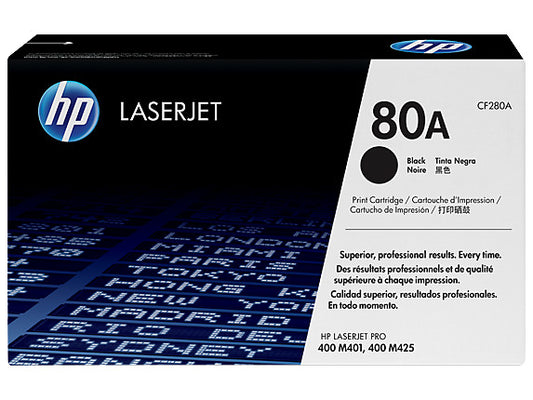 HP 80A Black Original LaserJet Toner Cartridge, ~2,560 pages, CF280A
