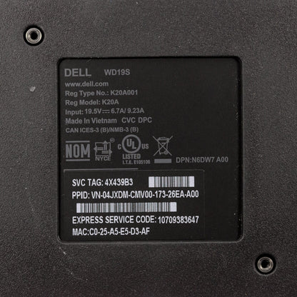 Dell WD19S / K20A USB-C Performance Docking Station N6DW7 K20A001 w/ 180w AC