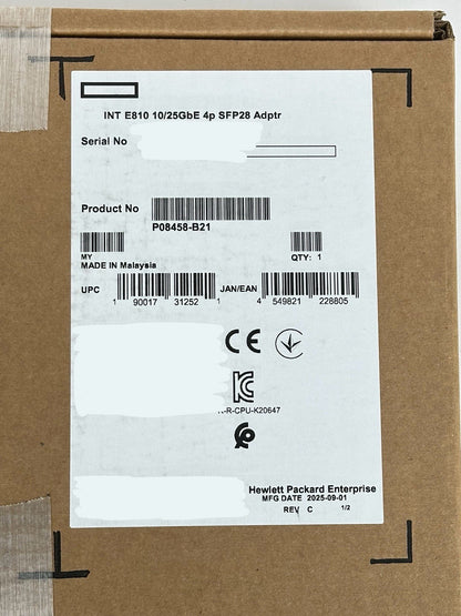 HPE Intel E810-XXVDA4 Ethernet 10/25Gb 4 Port SFP28 PCI-e Adapter P08458-B21 NIC