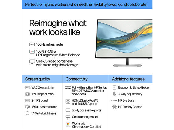 HP Series 5 Pro 24 inch WUXGA Monitor - 524pn 24" WUXGA (1920 x 1200) 50-100 Hz