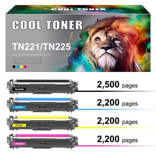 4 x TN225 Toner Cartridge For Brother TN221BK HL-3170CDW MFC-9130CW MFC-9340CDW