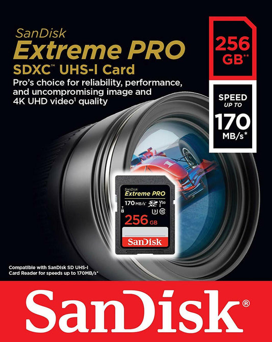 SanDisk 256GB Extreme PRO SD SDXC Memory Card 170MB/s Class 10 UHS-1 U3 4K 256G
