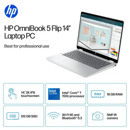 New HP OmniBook 5 Flip 2-in-1 14" 2K Touch Core 7 150U 16GB 1TB PCIe SSD Win 11