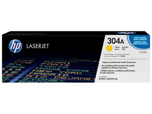 HP 304A Yellow Original LaserJet Toner Cartridge, ~2,800 pages, CC532A