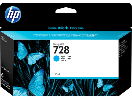 HP 728 130-ml Cyan DesignJet Ink Cartridge, F9J67A
