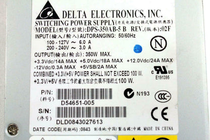 Lot of 2 Delta Electronics 350W Switching Power Supply DPS-350AB-5 B D54651-005