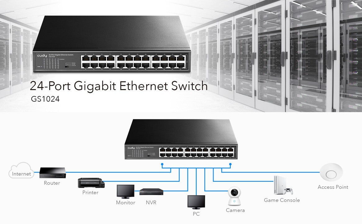 Cudy GS1024 | 24-Port 10/100/1000Mbps Gigabit Ethernet Desktop/Rack-Mount Switch