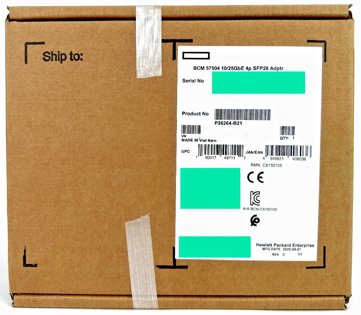 HPE P26264-B21 Broadcom BCM 57504 10/25GbE 4p SFP28 Adptr Quad Port 25GbE PCI-e