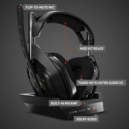 ASTRO A50 Wireless Gaming Headset (4th Gen) w/ Base Station Xbox/PC - Black Gold
