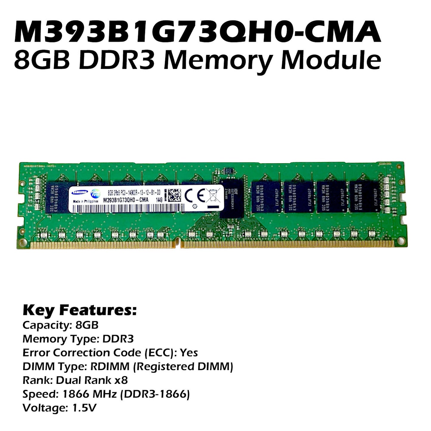 Lot Of 4 Samsung 8x4 GB 2Rx8 PC3-14900R 240 Pin ECC Registered M393B1G73QH0-CMA (NOT FOR HOME PC)