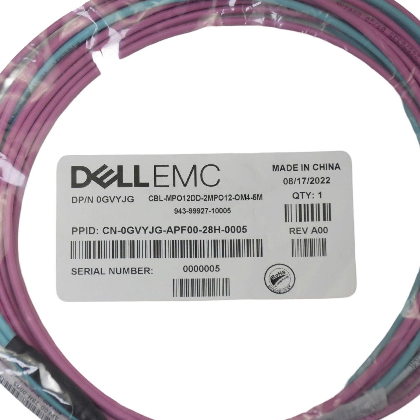 Dell 5M MPO12 OM4 Fiber Optic Cable - High-Speed Data Center 40/100Gbps GVYJG