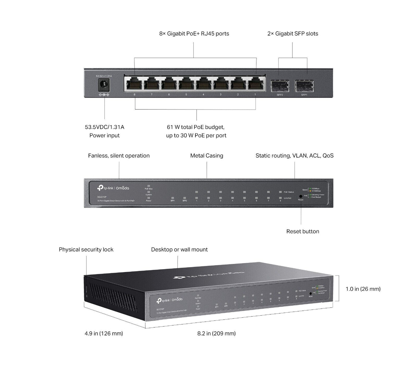 TP-Link SG2210P | Omada 8-Port Gigabit PoE Smart Managed Switch | 2* SFP Port