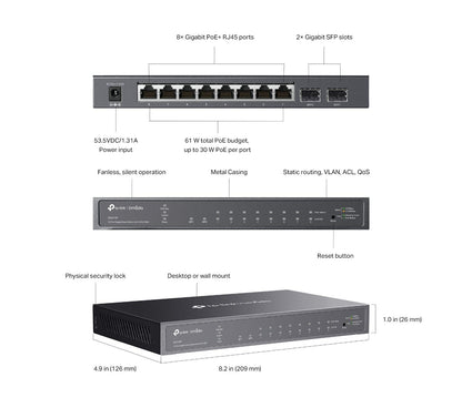 TP-Link SG2210P | Omada 8-Port Gigabit PoE Smart Managed Switch | 2* SFP Port
