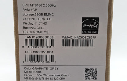 Lenovo 100e Chromebook Gen 4 11.6" MediaTek MT8186 4GB DDR4 32GB eMMC Chrome OS