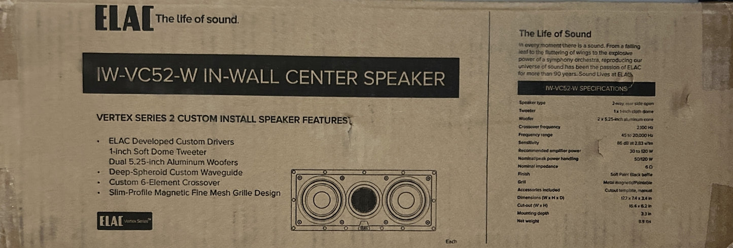 ELAC Vertex II Dual 5 1/4? In-Wall Center Speaker IW-VC52 (Each)