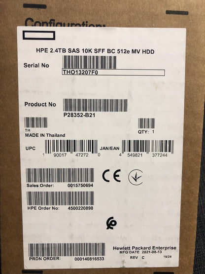 HPE 2.4TB SAS 10K SFF BC 512e Mission Critical Gen10 Plus&V2 Gen11 HDD (NOT FOR HOME PC)