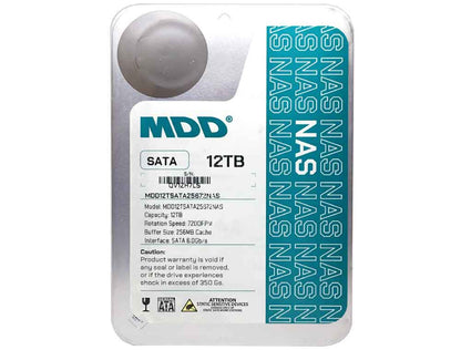 MDD 12TB 7200RPM 256MB Cache SATA 6.0Gb/s 3.5in Internal NAS Hard Drive - 3 YEAR
