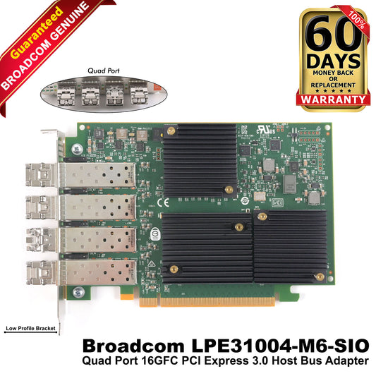 Broadcom Emulex 4-Ports 16GbE FC SFP+ PCIe 3.0 Host Bus Adapter LPe31004-M6-SIO