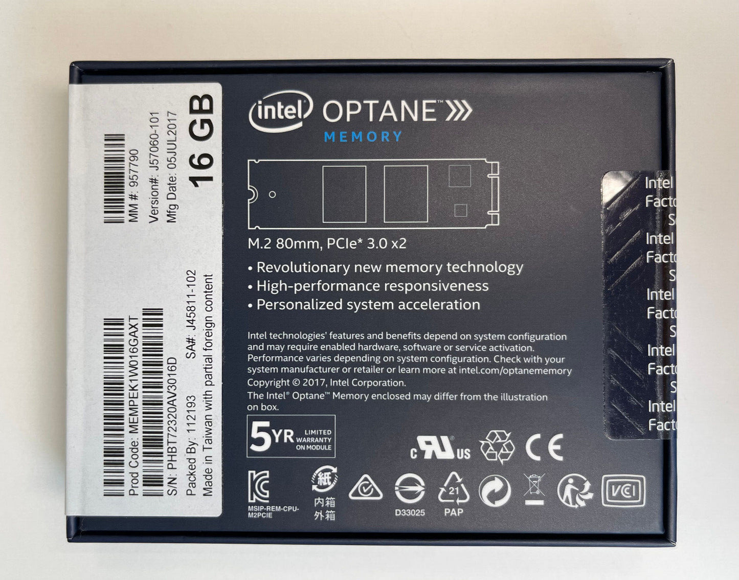 NEW INTEL OPTANE MEMEOR MEMPEK1W016GAXT 16GB, M.2 80MM PCIe 3.0, 20NM, 3D XPOINT