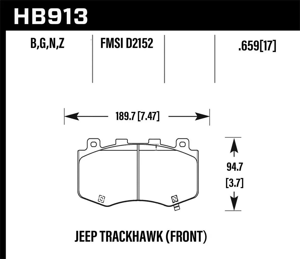 DTC-60 Hawk HB913G.659 Front Disc Brake Pad Jeep Trackhawk+Dodge Durango Hellcat