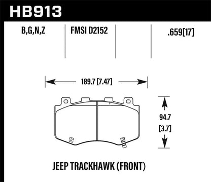 DTC-60 Hawk HB913G.659 Front Disc Brake Pad Jeep Trackhawk+Dodge Durango Hellcat