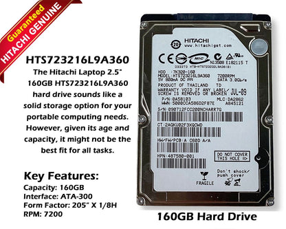 Hitachi HTS723216L9A360 160GB 7.2K RPM SATA 3Gb/s 16MB Cache 2.5" HDD 0A58103