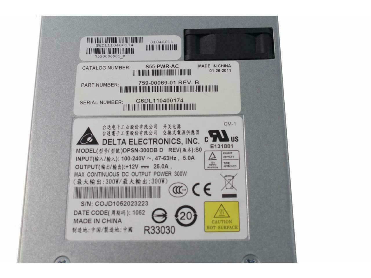 DELL FORCE10 S55 DPSN-300DB D 300W 100-240V Power Supply NJ90W 0NJ90W CN-0NJ90W