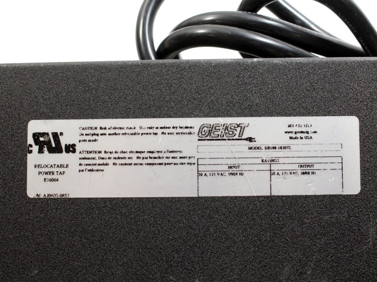 Geist E76064 Power Tap 10-Outlet 20A 125VAC Surge Protector Unit BR100-1020TL