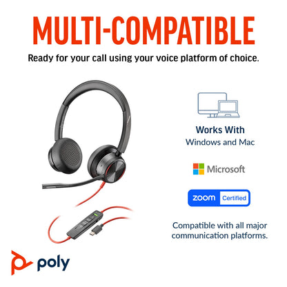 Poly Blackwire 8225 Stereo Microsoft Teams Certified USB-C Headset +USB-C/A