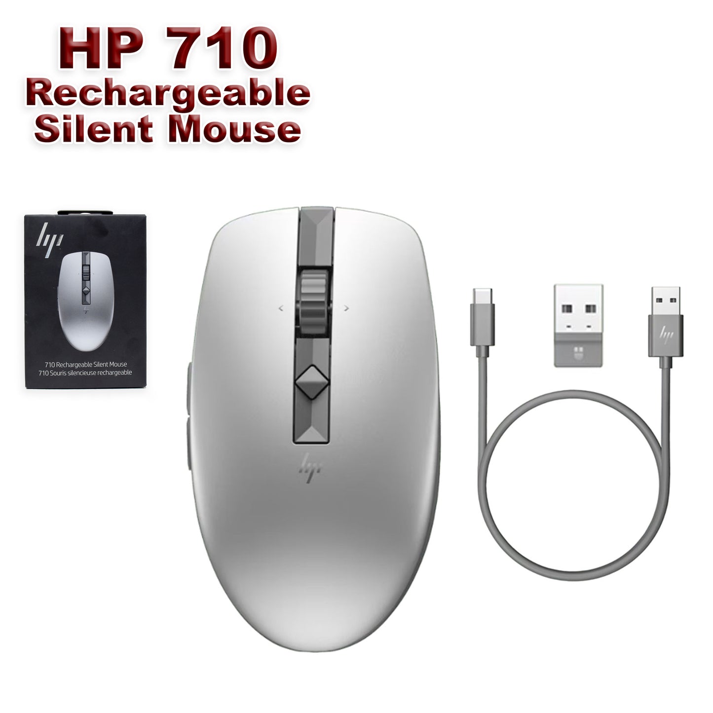 HP 710 Rechargeable Silent Wireless Mouse Ergonomic Smooth & Quiet 6E6F1AAI#ABL