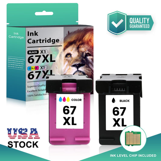 67XL Ink Cartridge Combo Pack Replacement for HP 67 1 Black & 1 Color Cartridge